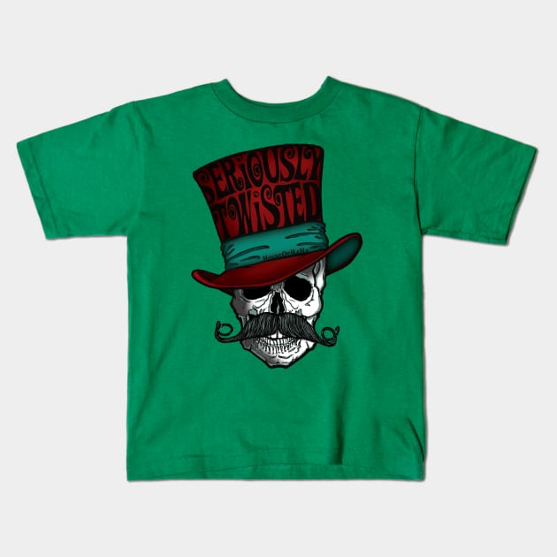 Seriously Twisted Curly Mustache Skull Kids T-Shirt by House_Of_HaHa